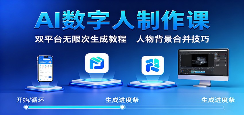 AI数字人制作课：双平台无限次生成教程，人物背景合并技巧-龙大资源