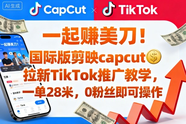 一起賺美刀！国际版剪映capcut拉新TikTok推广教学，一单28米，0粉丝即可操作(附推广入口和教学)-龙大资源