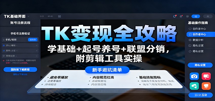 TK变现全攻略：学基础+起号养号+联盟分销，附剪辑工具实操-龙大资源