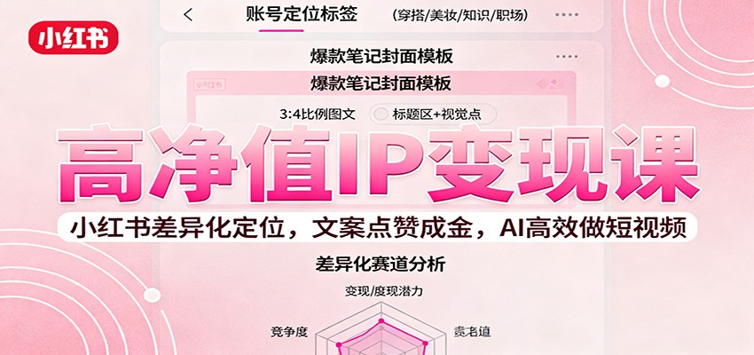 高净值IP变现课：小红书差异化定位，文案点赞成金， AI高效做短视频-龙大资源