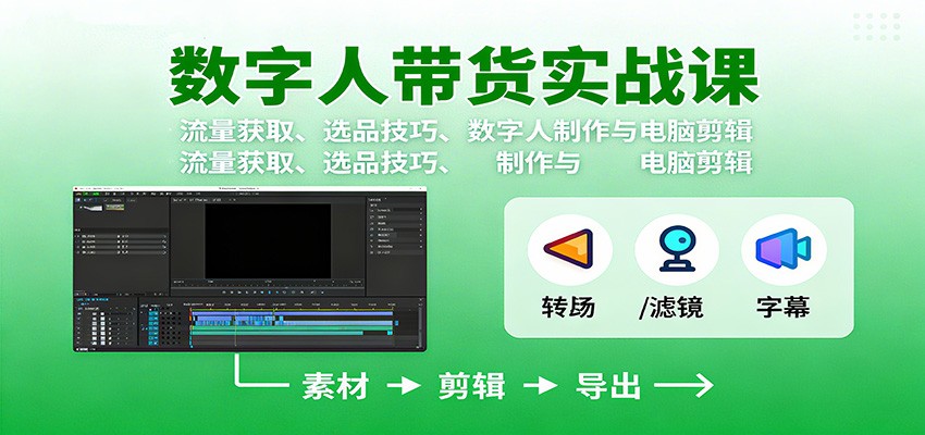 数字人变现实战课：流量获取、选品技巧、数字人制作与电脑剪辑-龙大资源