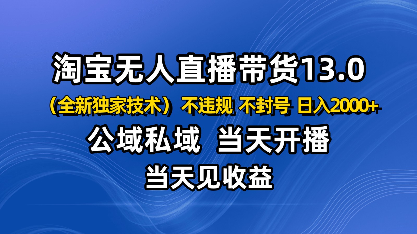 淘宝无人直播13.0，公域私域技术，不封号，不违规 布局下半年旺季赛道，日入2000+-龙大资源