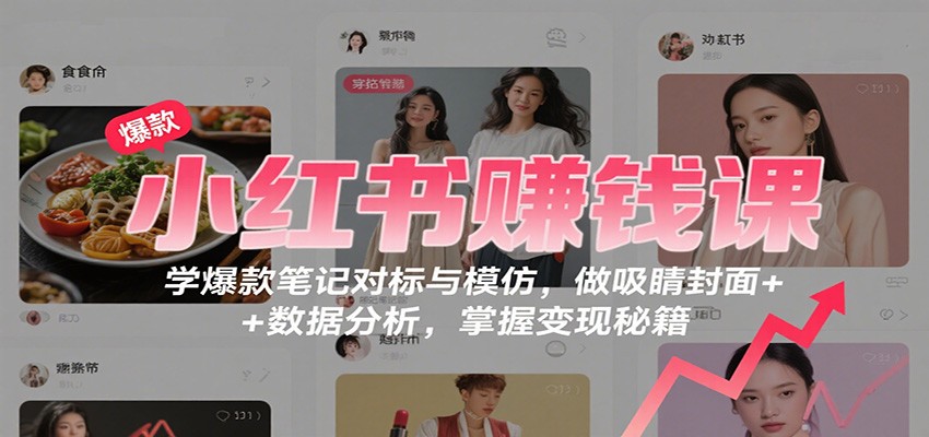 小红书赚钱课：学爆款笔记对标与模仿，做吸睛封面 + 数据分析，掌握变现秘籍-龙大资源