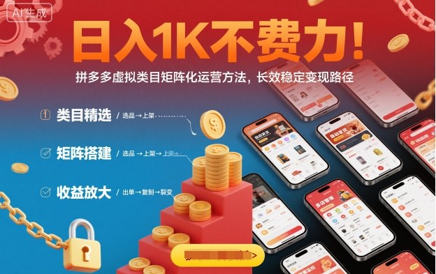 日入1K不费力!拼多多虚拟类目矩阵化运营方法,长效稳定变现路径-龙大资源