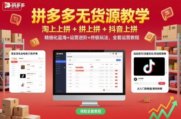 拼多多无货源教学，淘上拼+拼上拼+抖上拼，精细化蓝海+运营进阶+终极玩法，全套运营教程-龙大资源