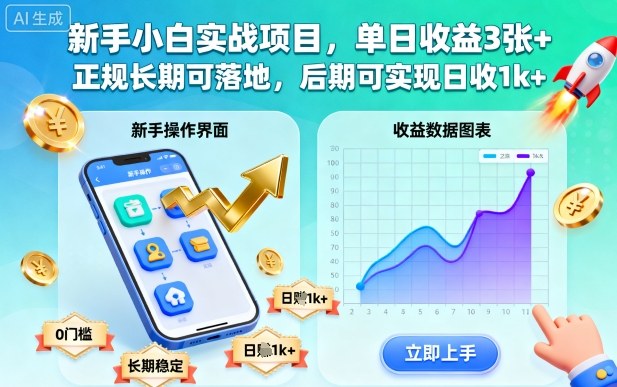 新手小白实战项目，单日收益3张+，正规长期可落地，后期可实现日收1k+【揭秘】-龙大资源