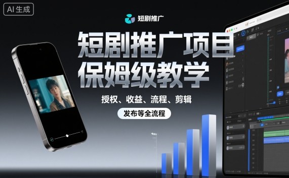 短剧推广项目保姆级教学,授权、收益、流程、剪辑,发布等全流程-龙大资源