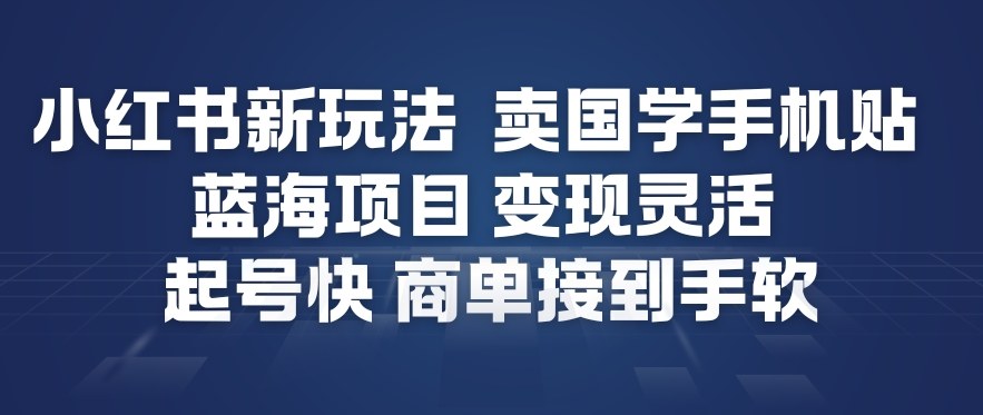 小红书新玩法，卖国学手机贴，蓝海项目，变现灵活，起号快，商单接到手软-龙大资源