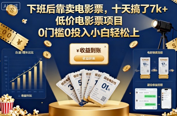 下班后靠卖电影票，十天搞了7k+，低价电影票项目，0门槛0投入小白轻松上手【揭秘】-龙大资源