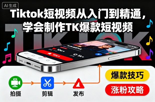 Tiktok短视频从入门到精通，学会制作TK爆款短视频-龙大资源