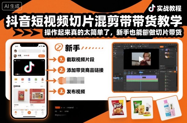 抖音短视频切片混剪带货教学，操作起来真的太简单了，新手也能做切片带货-龙大资源