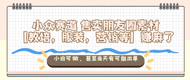 小众赛道售卖朋友圈素材【教培，服装，营销等】賺麻了，小白可做，甚至当天有可能出单-龙大资源