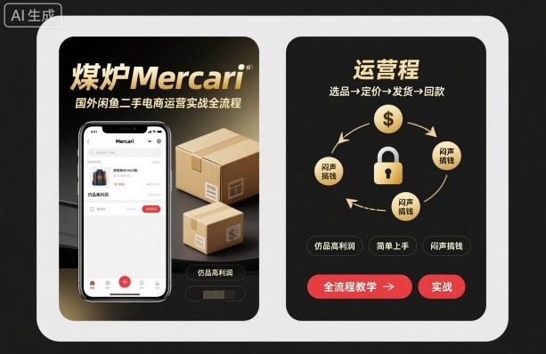 煤炉Mercari国外闲鱼二手电商运营实战全流程，仿品高利润，简单上手，闷声搞钱-龙大资源