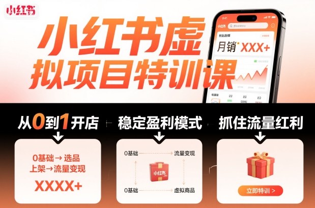 小红书虚拟项目特训课,帮你从0到1打造稳定盈利的店铺,抓住流量红利(更新9月)-龙大资源