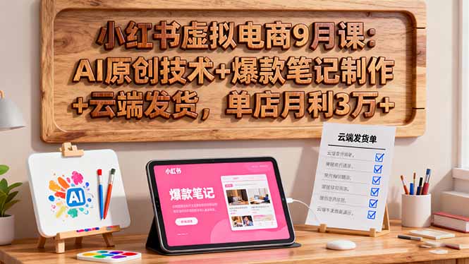 小红书虚拟电商9月课：AI原创技术+爆款笔记制作+云端发货，单店月利3万+-龙大资源