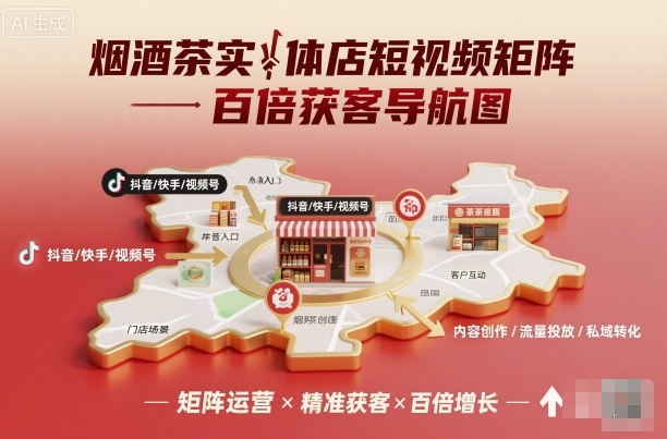 烟酒茶实体店短视频矩阵百倍获客导航图-龙大资源