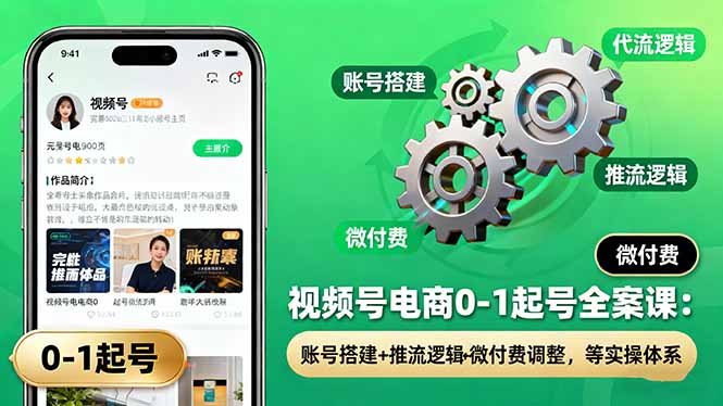 视频号电商0-1起号全案课：账号搭建+推流逻辑+微付费调整，等实操体系-龙大资源