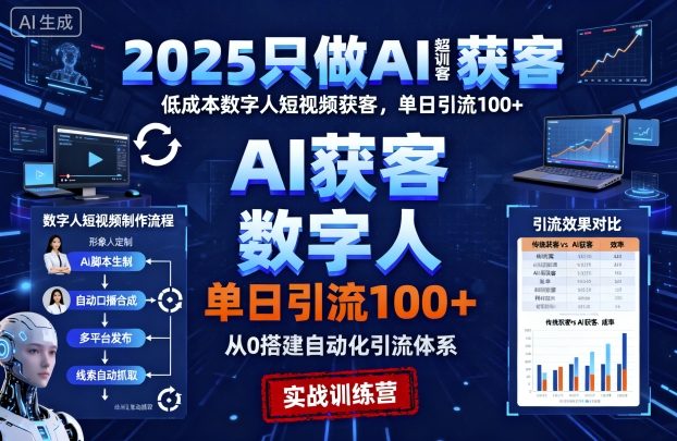 2025只做AI获客，AI超级获客实训营，低成本数字人短视频获客，单日引流100+-龙大资源