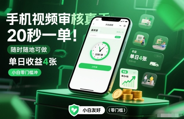 手机视频审核真香！20秒一单，随时随地可做，单日收益4张，小白零门槛冲【揭秘】-龙大资源