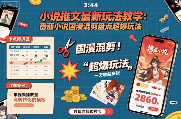 小说推文最新玩法教学，番茄小说国漫混剪盘点超爆玩法，全程干货，一天收益多张-龙大资源