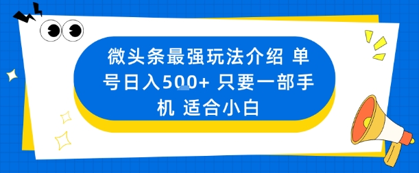 微头条最强玩法介绍一个号日入5张+只要一部手机适合小白-龙大资源