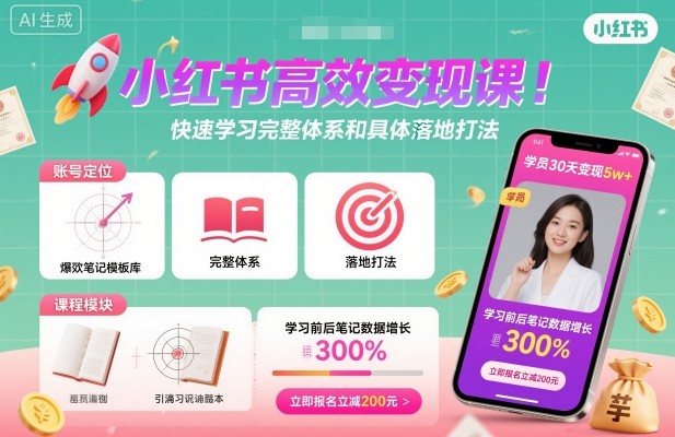 小红书高效变现课，快速学习小红书完整体系和具体落地打法-龙大资源