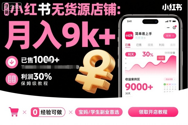 小红书无货源店铺项目，简单易上手，月入9k+，保姆级教程-龙大资源