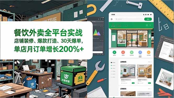 餐饮外卖全平台实战，店铺装修、爆款打造、30天爆单，手把手教学，单店月订单增长200%+-龙大资源