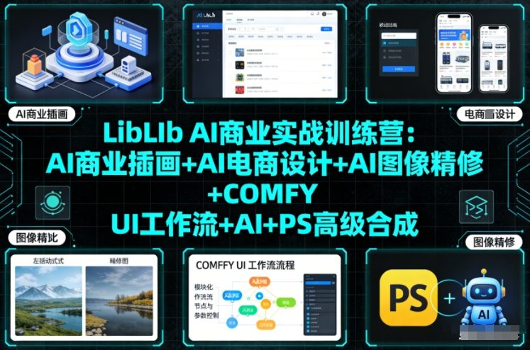 LibLIb AI商业实战训练营：AI商业插画+AI电商设计+AI图像精修+COMFY UI工作流+AI+PS高级合成-龙大资源