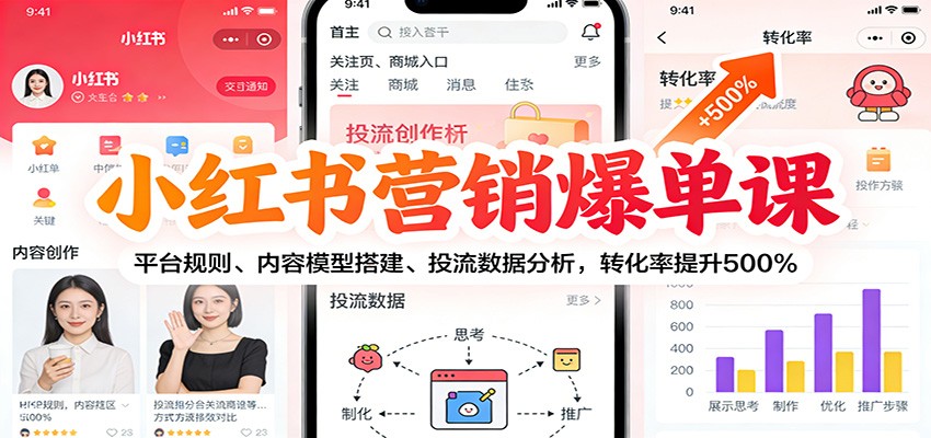 小红书营销爆单课：平台规则、内容模型搭建、投流数据分析，转化率提升500%-龙大资源