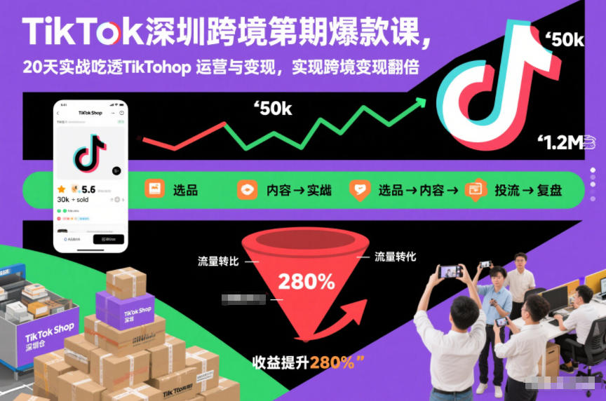 TikTok深圳跨境第2期爆款课，20天实战吃透TikTok Shop运营与变现，实现跨境变现翻倍-龙大资源