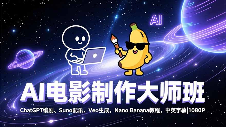 AI电影制作大师班：ChatGPT编剧、Suno配乐、Veo生成，Nano Banana教程，中英字幕|1080P-龙大资源