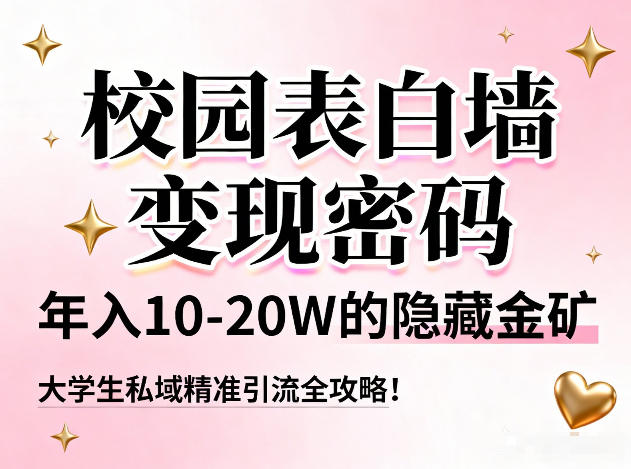 校园表白墙变现密码，年入10-20W的隐藏金矿，大学生私域精准引流全攻略！-龙大资源