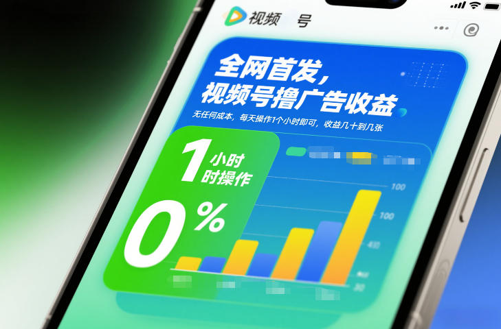 全网首发，视频号撸广告收益，无任何成本，每天操作1个小时即可，收益几十到几张-龙大资源