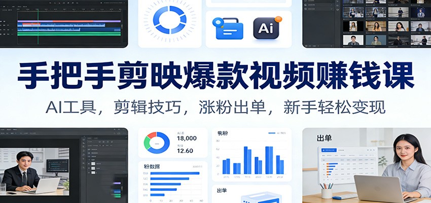 手把手剪映爆款视频赚钱课：AI工具，剪辑技巧，涨粉出单，新手轻松变现-龙大资源