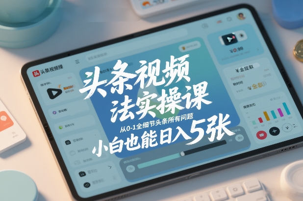 头条视频玩法实操课，从0-1全细节头条所有问题，小白也能日入5张-龙大资源