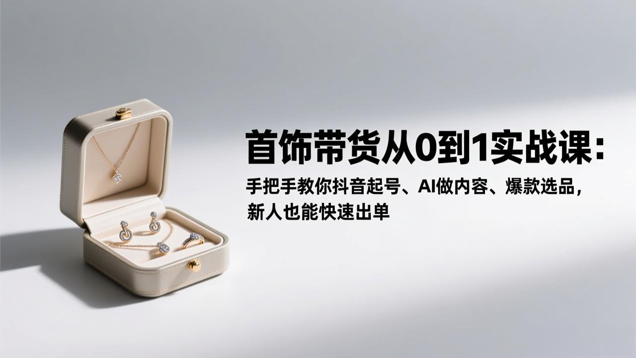首饰带货从0到1实战课：手把手教你抖音起号、AI做内容、爆款选品，新人也能快速出单-龙大资源