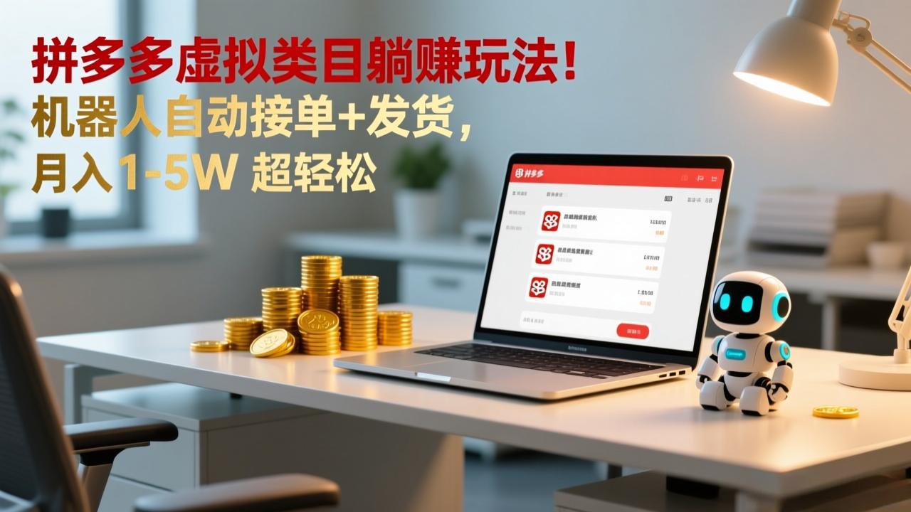 多多虚拟类目躺赚玩法!机器人自动接单+发货,月入 1-5W 超轻松-龙大资源