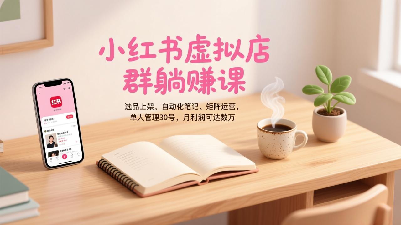 小红书虚拟店群躺赚课，选品上架、自动化笔记、矩阵运营，单人管理30号，月利润可达数万-龙大资源