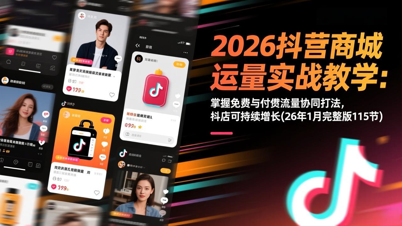 2026抖音商城运营实战教学：掌握免费与付费流量协同打法，抖店可持续增长(26年1月完整版115节-龙大资源
