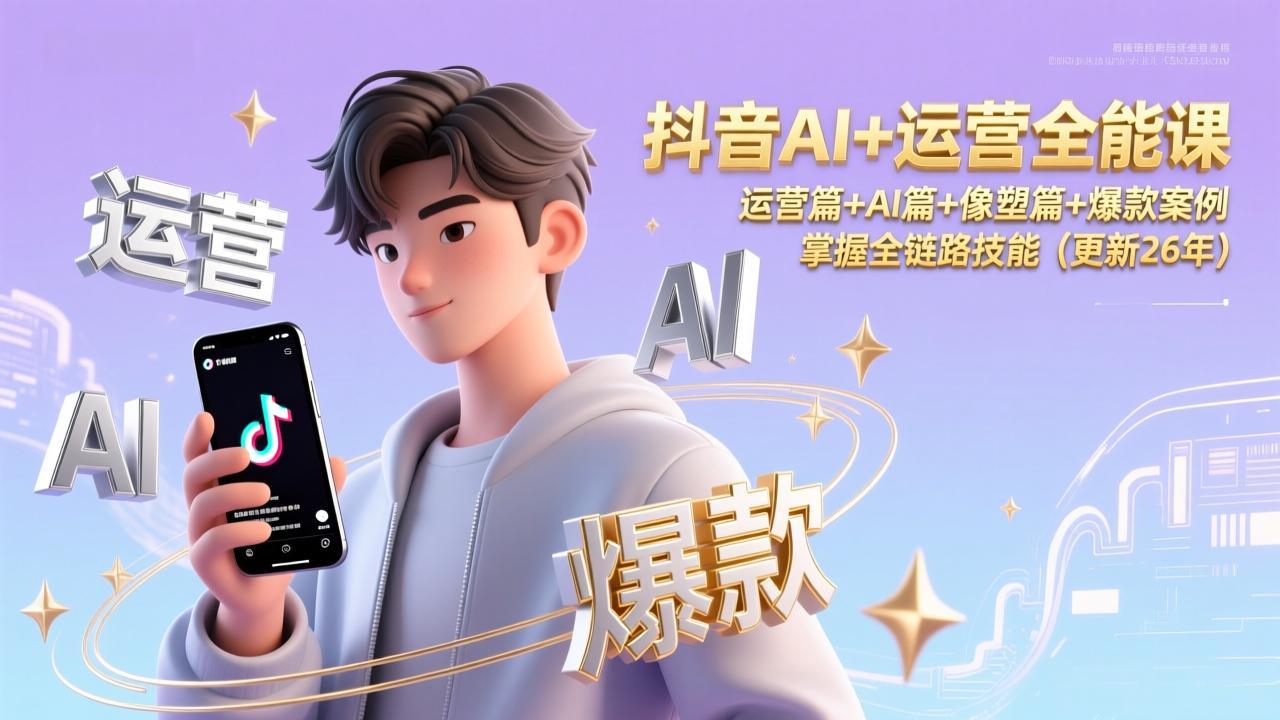 抖音AI+运营全能课,运营篇+AI篇+像塑篇+爆款案例,掌握全链路技能(更新26年-龙大资源