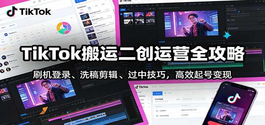 TikTok搬运二创运营全攻略：刷机登录、洗稿剪辑 、过中技巧，高效起号变现-龙大资源