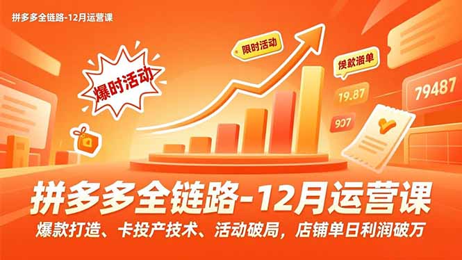 拼多多全链路-12月运营课,爆款打造、卡投产技术、活动破局,店铺单日利润破万-龙大资源