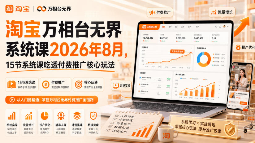 淘宝万相台无界系统课2026年8月，15节系统课吃透付费推广核心玩法-龙大资源