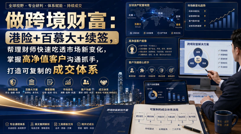 做跨境财富：港险+百慕大+续签，帮理财师快速吃透市场新变化，掌握高净值客户沟通抓手，打造可复制的成交体系-龙大资源