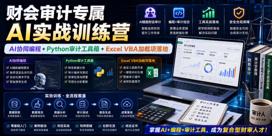 财会审计专属AI实战训练营|AI协同编程+Python审计工具箱+Excel VBA加载项落地(更新0816)-龙大资源