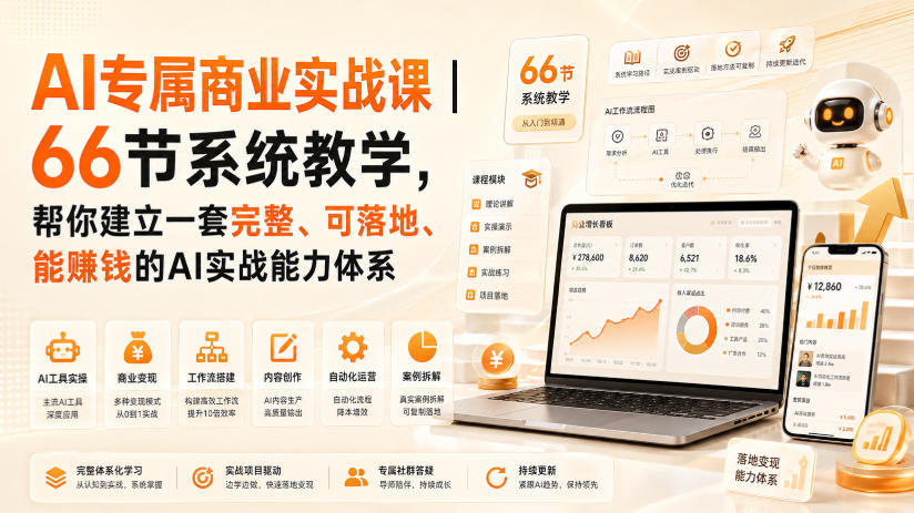 AI专属商业实战课|66节系统教学,帮你建立一套完整、可落地、能賺钱的AI实战能力体系-龙大资源