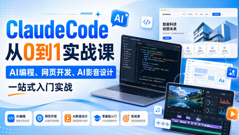 ClaudeCode从0到1实战课，AI编程、网页开发、AI影音设计一站式入门实战-龙大资源