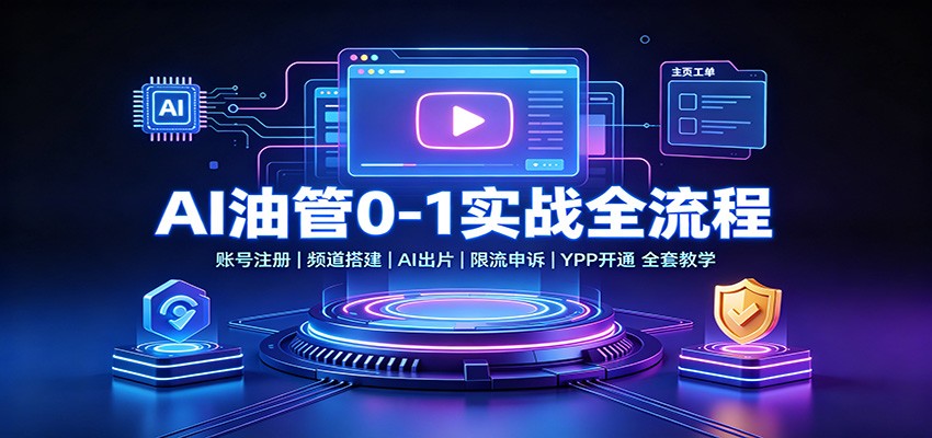 AI油管0-1实战：账号注册频道搭建，AI出片，限流申诉，YPP开通全套教学-龙大资源