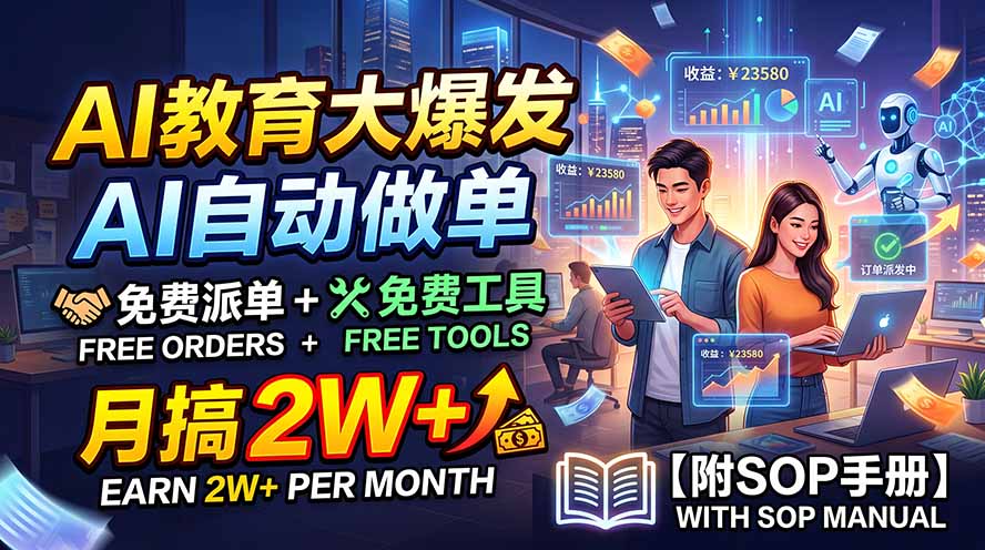 AI教育大爆发,AI自动做单,免费派单+免费工具,月搞2W+【附SOP手册】-龙大资源